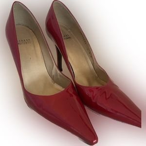 Stuart Weitzman red patent leather pointy toe Platswoon stiletto heels